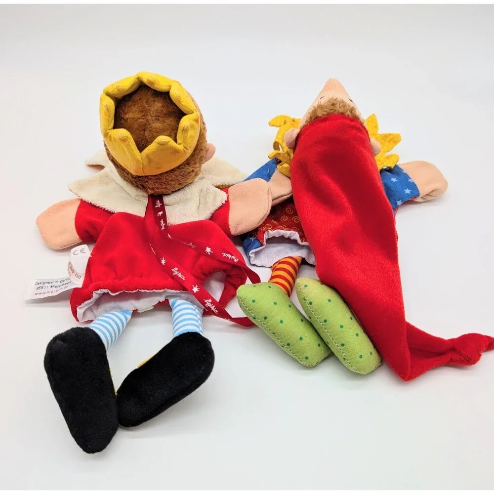 Set Of 2 Sigikid Plush Hand Puppets King Jester Clown Germany My Little Theatre